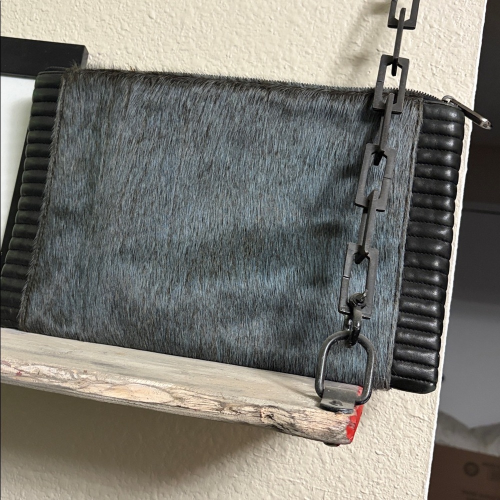 Reece Hudson Black Haircalf Zip Clutch